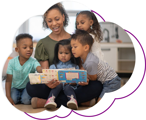 Experienced teacher engaging with young children in a bright, nurturing classroom environment at Daily Bread Child Care Development Center